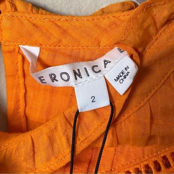 NWT Veronica Beard Frasier 100% Cotton Hot Orange Blouse Lace Size 2 - Picture 15 of 16